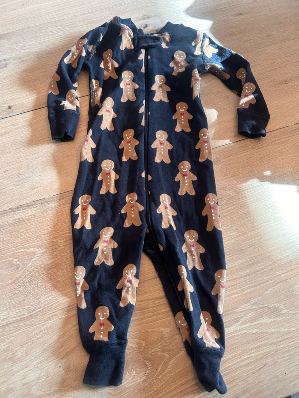 Hanna Andersson Navy Footed One-Piece with Gingerbread Print